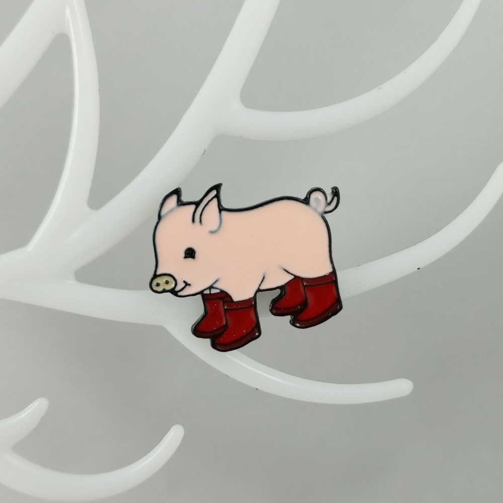 Pig Red Rain Boots Enamel Pin